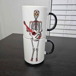 Clay Art Stackable Skeleton Guitar Mugs 16 oz | Set of 2